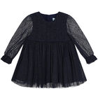 Younger Girls Navy Blue & Gold Glitter Tulle Dress, 1, hi-res