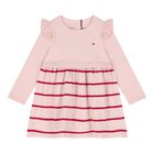 Baby Girls Pink Logo Striped Dress, 2, hi-res