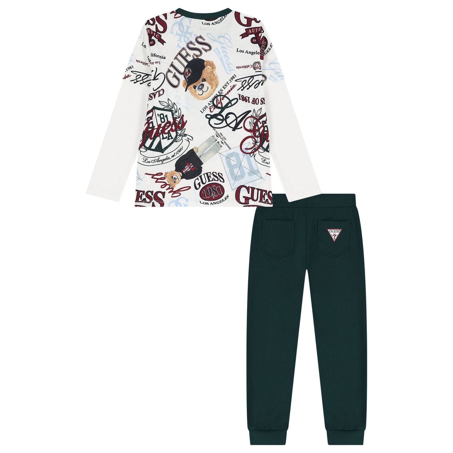 Boys White & Green Teddy Bear Logo Joggers Set, 3, hi-res