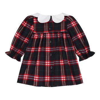 Baby Girls Navy Blue & Red Tartan Dress