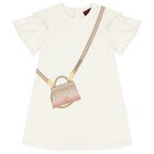 فستان بنات مكشكش بطبعة حقيبة باللون العاجي , 1, hi-res