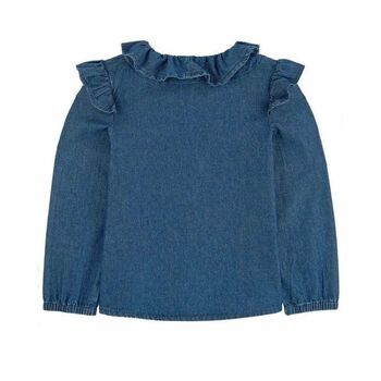 Girls Chambray Ruffled Blouse