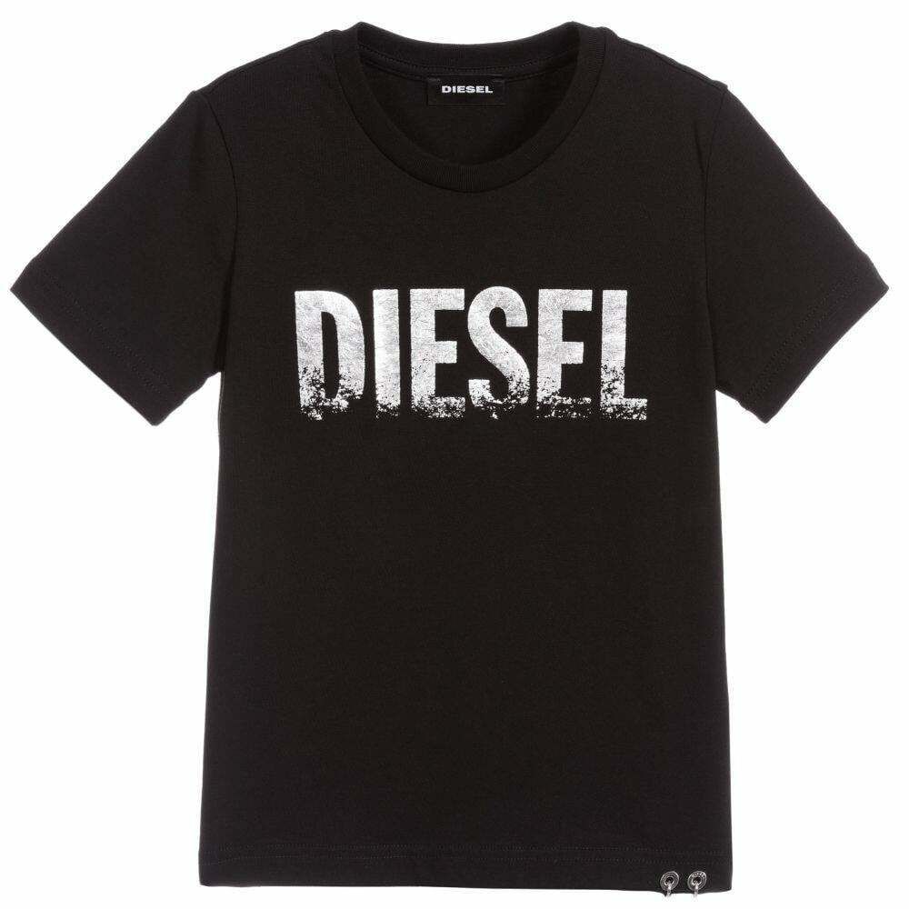 Diesel Girls Black & Silver Logo T-Shirt | Junior Couture USA