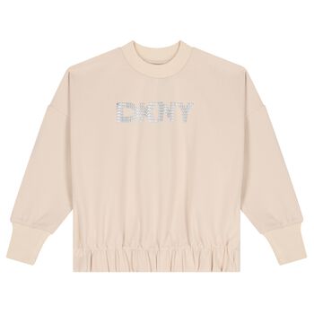 Girls Beige Logo Embellished Sweatshirt