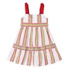 Girls White, Pink & Green Striped Dress, 1, hi-res