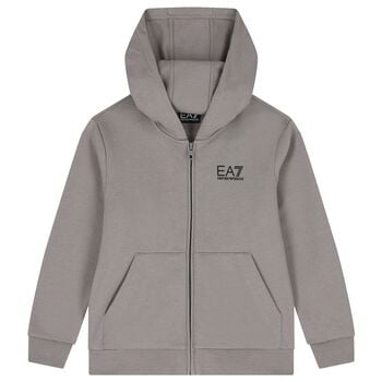 Boys Grey Logo Hooded Zip Up Top