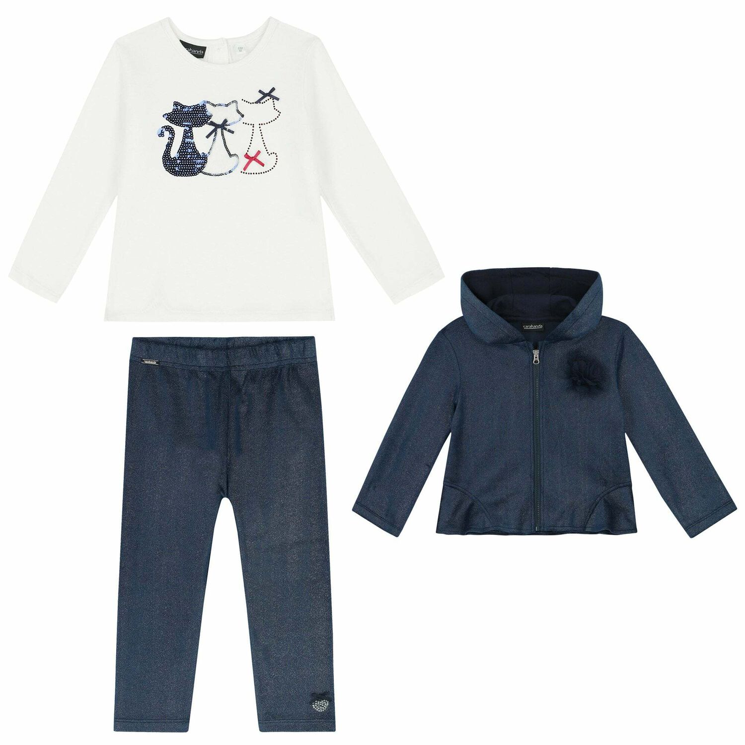 Girls Navy 3 Piece Tracksuit Set, 1, hi-res image number null