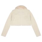 Girls Beige Faux Fur Collar Cardigan, 2, hi-res