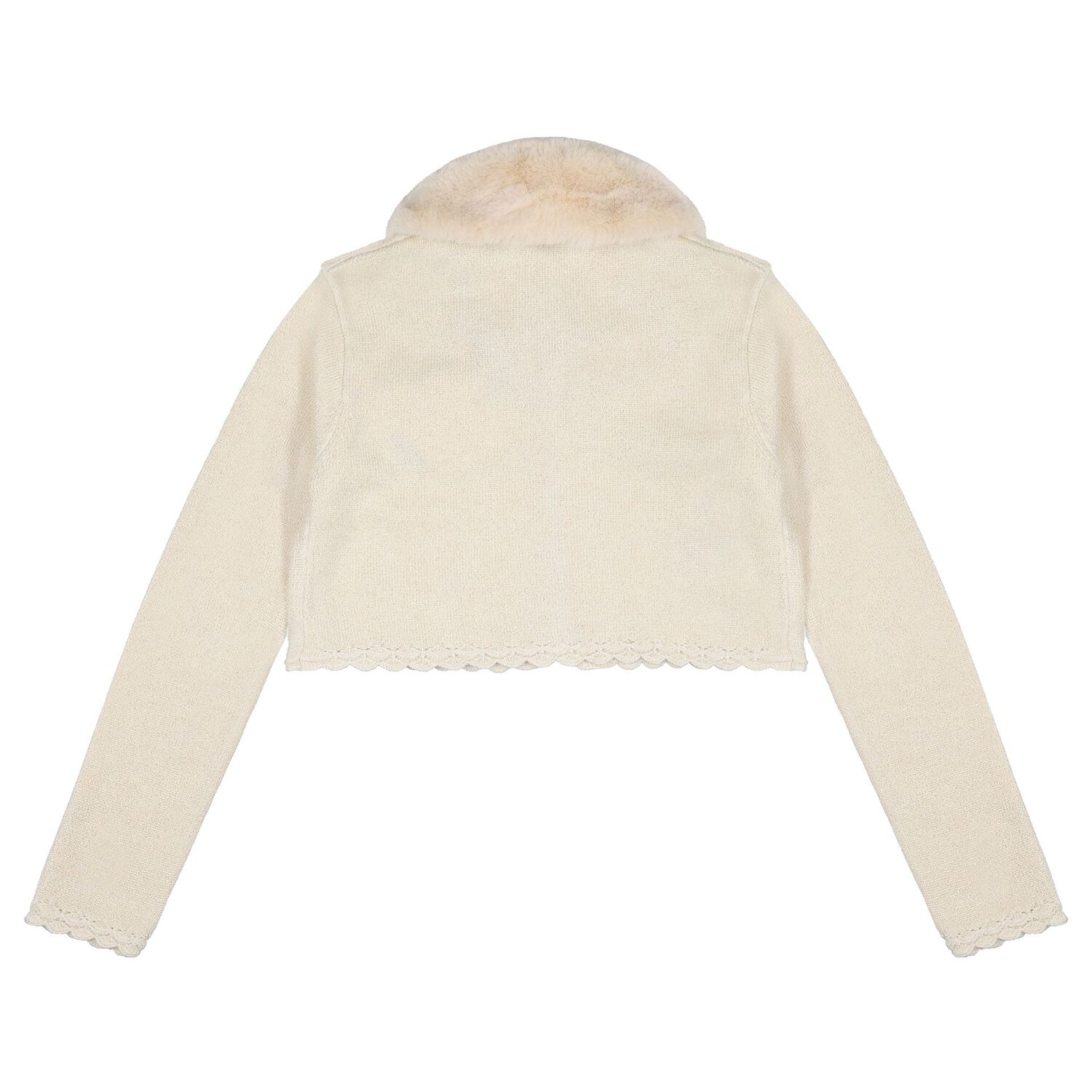 Girls Beige Faux Fur Collar Cardigan, 2, hi-res