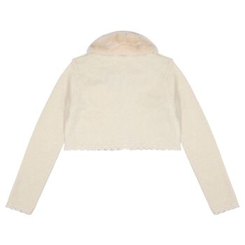 Girls Beige Faux Fur Collar Cardigan