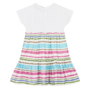 Younger Girls White Striped Logo Dress