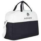 White & Navy Blue Logo Baby Changing Bag, 2, hi-res