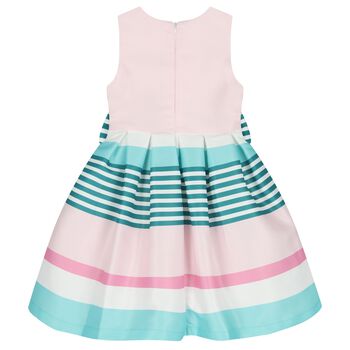 Girls Pink Bow Striped Dress