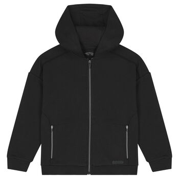 Boys Black Hooded Zip Up Top 