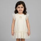 Younger Girls Beige & Gold Ruffled Dress, 1, hi-res