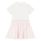 Younger Girls White & Pink Striped Polo Dress, 1, hi-res