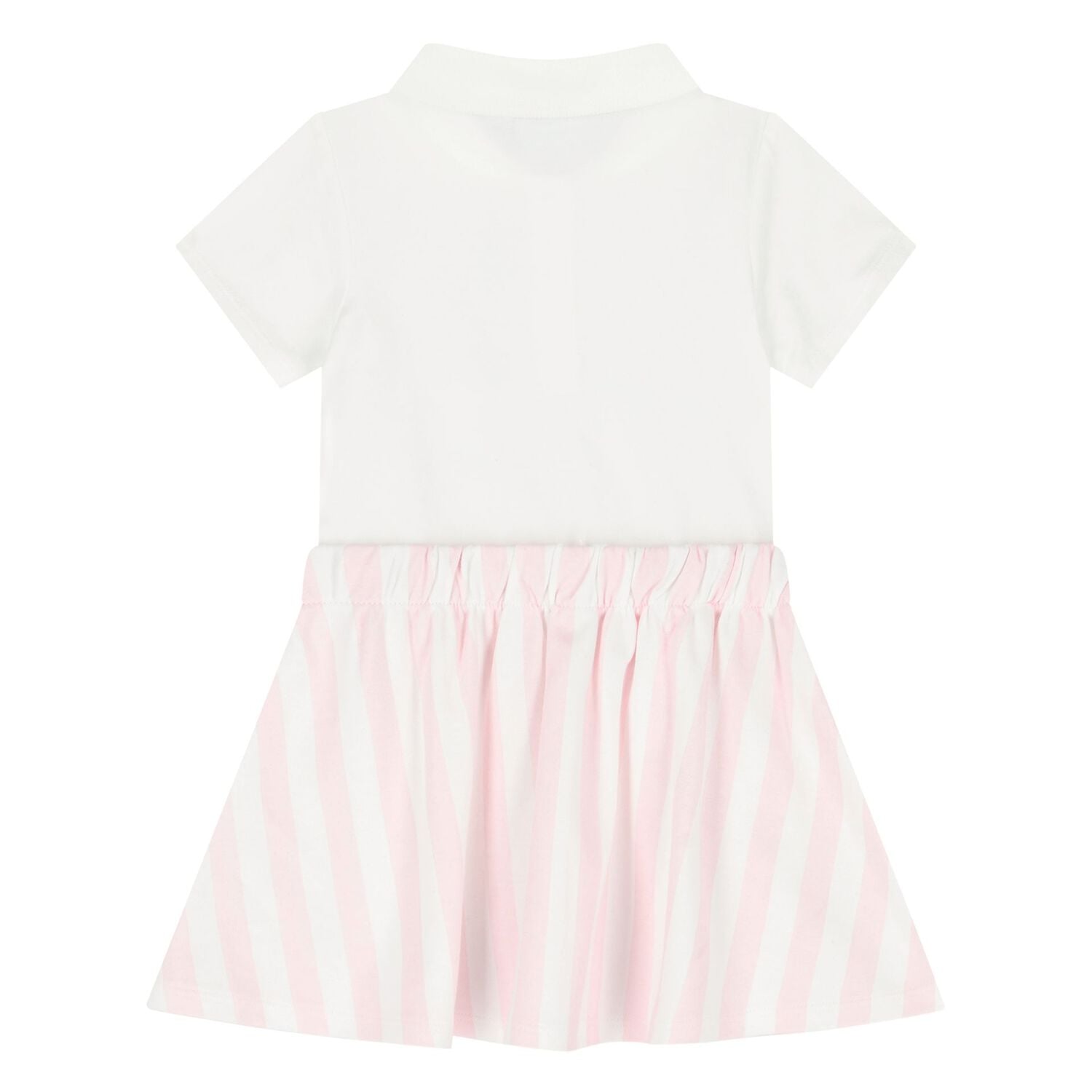 Younger Girls White & Pink Striped Polo Dress, 1, hi-res