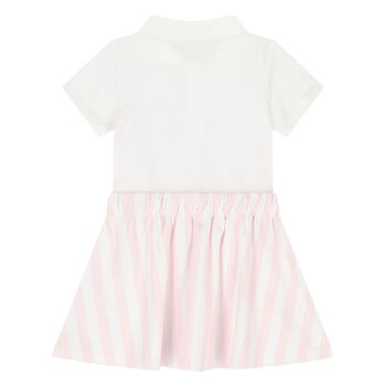 Younger Girls White & Pink Striped Polo Dress