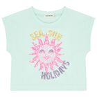 Girls Green Sequinned Sun T-Shirt, 1, hi-res