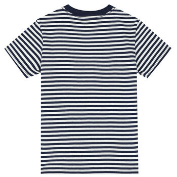 Boys Navy & White Striped Logo T-Shirt