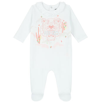 Baby Girls White Tiger Logo Babygrow