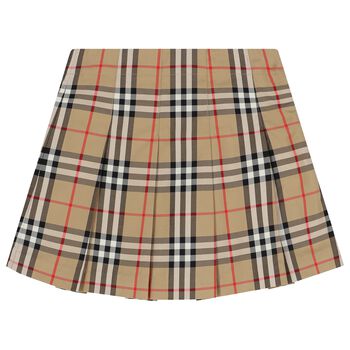 Girls Beige Check Skirt