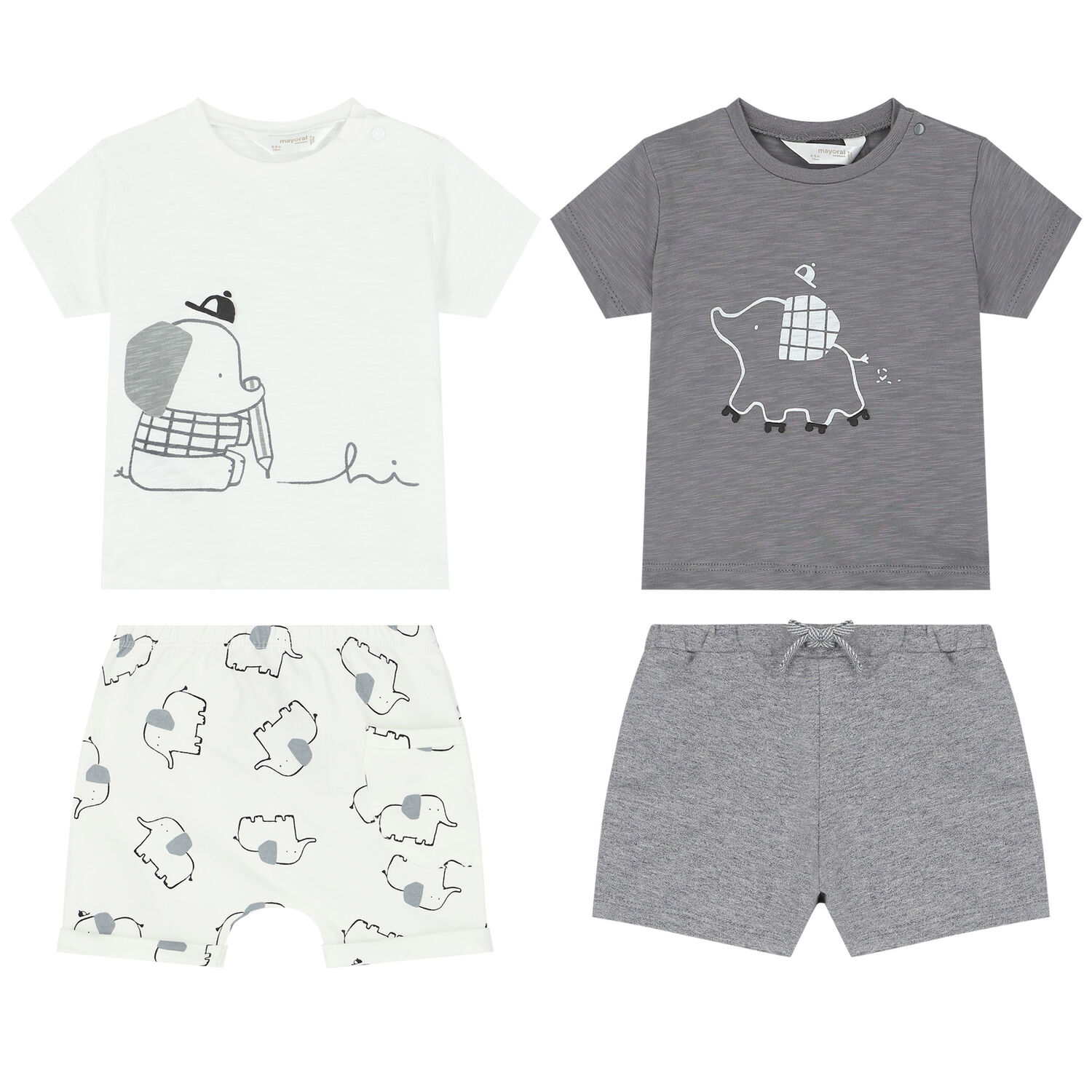 Baby Boys White & Grey Shorts Set (4 Piece), 1, hi-res image number null