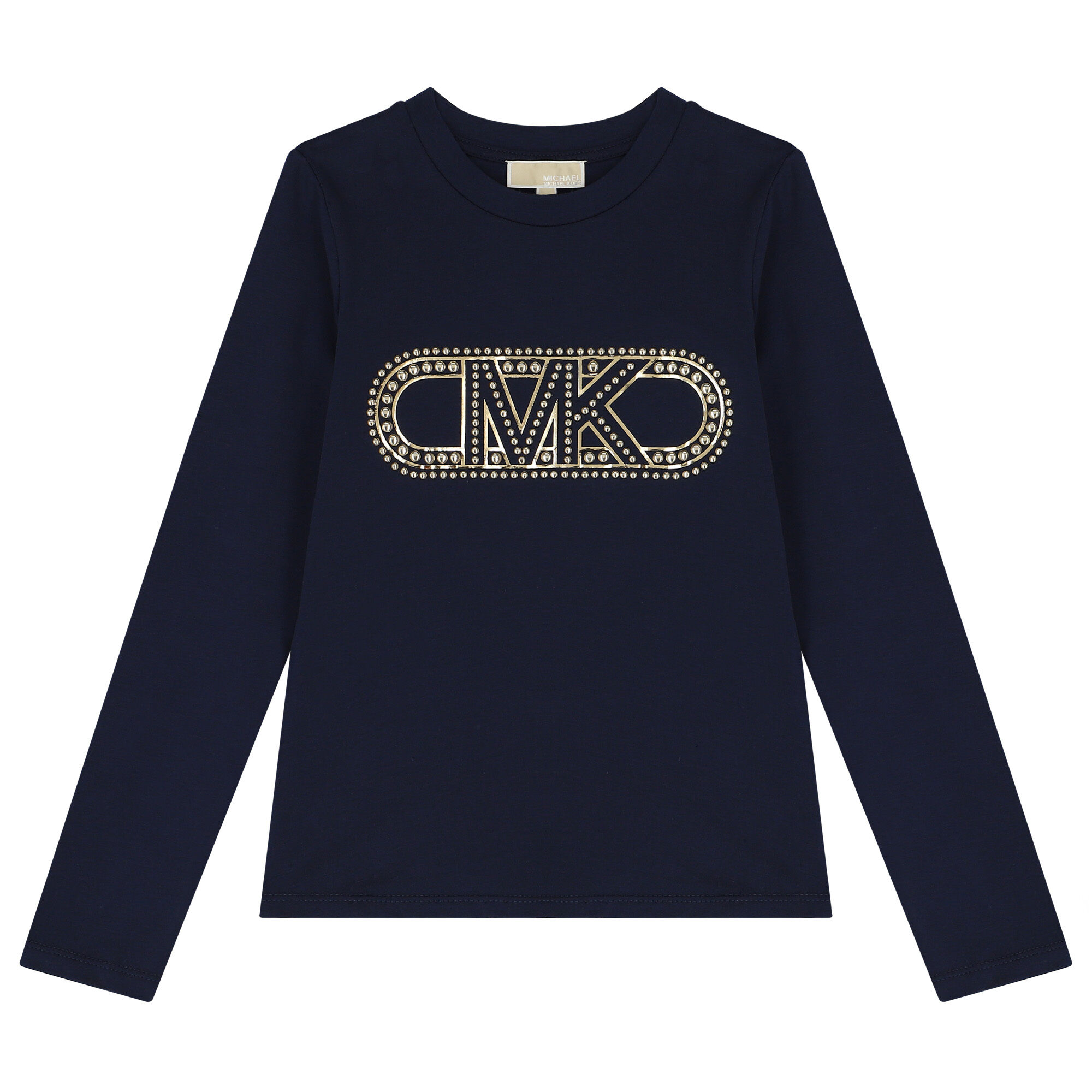 MICHAEL KORS Girls Navy Blue Logo Long Sleeve Top Junior Couture