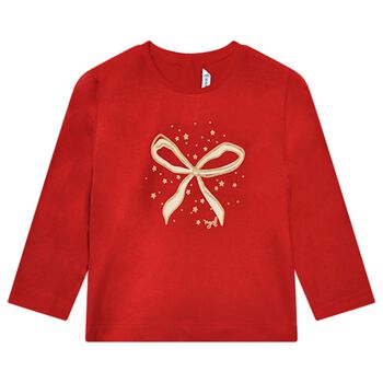 Younger Girls Red Bow Long Sleeve Top