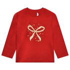 Younger Girls Red Bow Long Sleeve Top, 2, hi-res