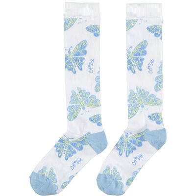 Girls White & Blue Butterfly Socks