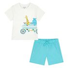 Younger Boys White & Aqua Shorts Set, 3, hi-res