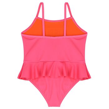 Younger Girls Pink Teddy Bear Logo Swimsuit