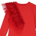 Girls Red Logo Ruffled Dress, 1, hi-res