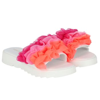 Girls White Ruffled Sliders