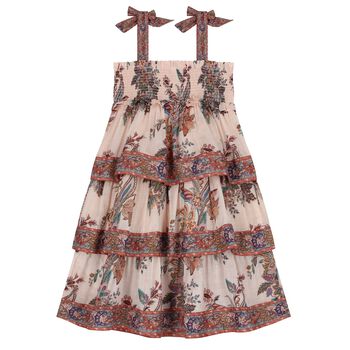 Girls Pink Floral Tiered Dress