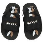 Boys Black Logo Sandals , 1, hi-res