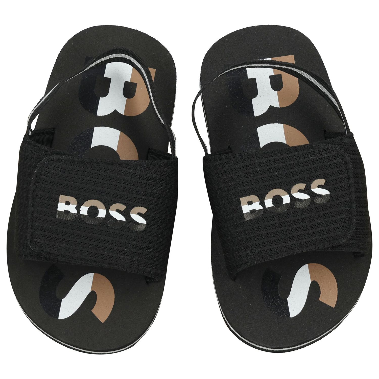 Boys Black Logo Sandals , 1, hi-res