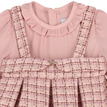 Younger Girls Pink Tweed & Crêpe Chiffon Dress
