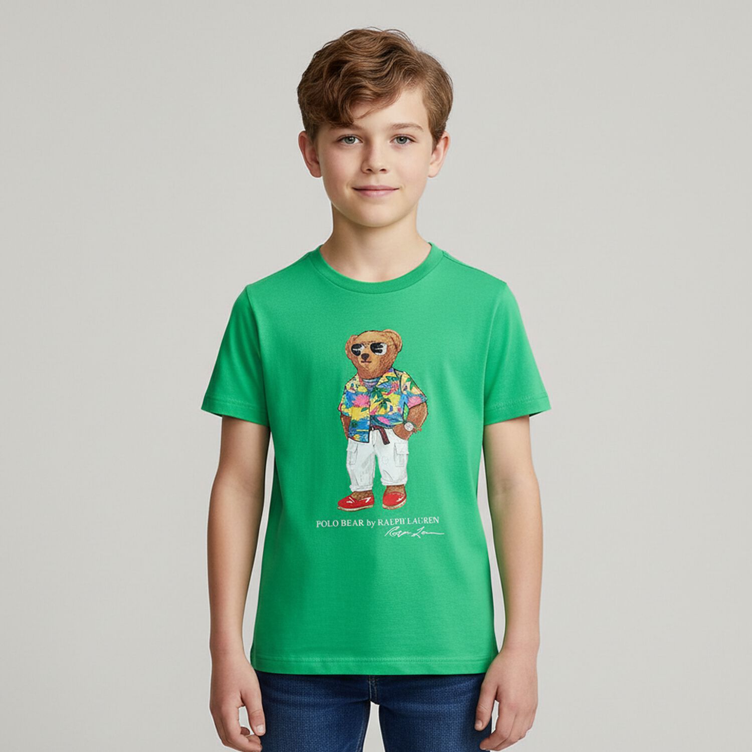 Boys Green Polo Bear T-Shirt, 1, hi-res