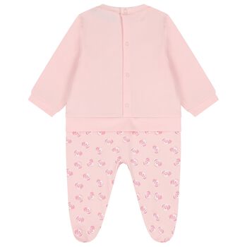 Baby Girls Pink Teddy Bear Logo Babygrow