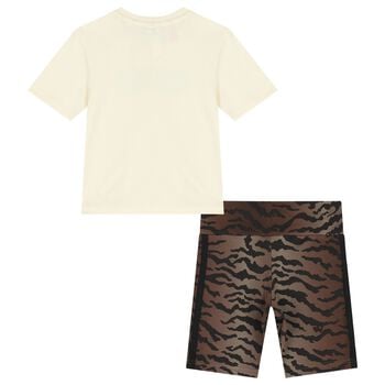 Girls Beige Logo Shorts Set
