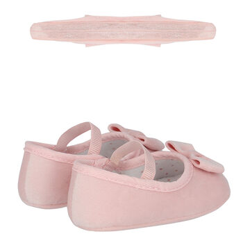 طقم حذاء ما قبل المشي بفيونكة اللون الوردي للبنات