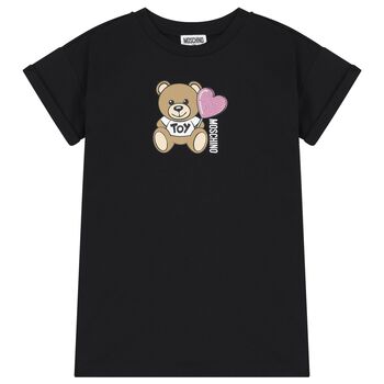 Girls Black Teddy Bear Logo Dress