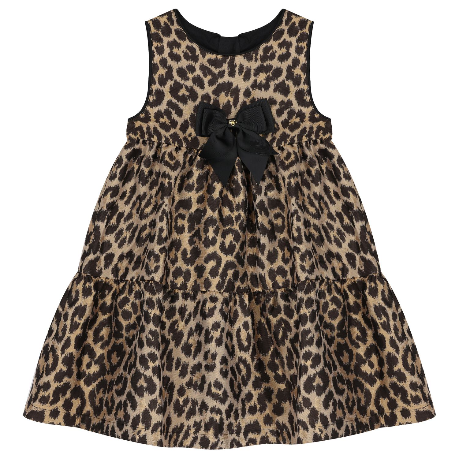 Girls Beige & Black Leopard Tiered Dress, 1, hi-res