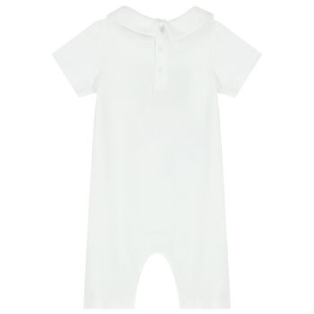 White Teddy Bear Logo Baby Romper