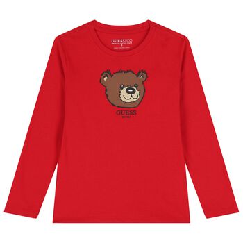 Boys Red Teddy Bear Long Sleeve Top