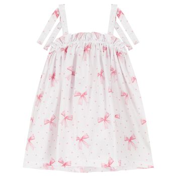 Girls White & Pink Bow Beach Dress
