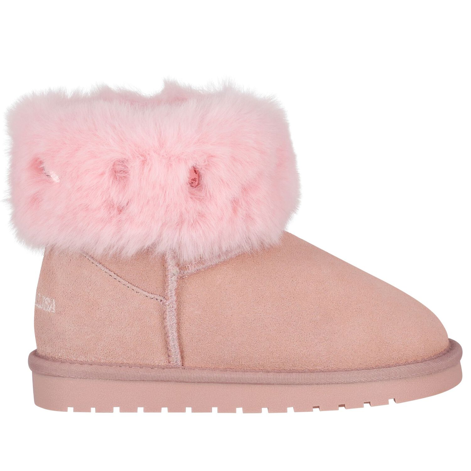 حذاء باللون وردي للبنات من الجلد المدبوغ والفراء الصناعي, 1, hi-res
