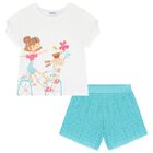 Girls White & Blue Shorts Set, 1, hi-res